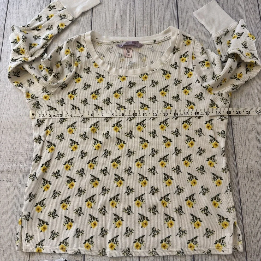 Victoria's Secret Floral Thermal Pajama Set Women's Cream Yellow Waffle Knit S